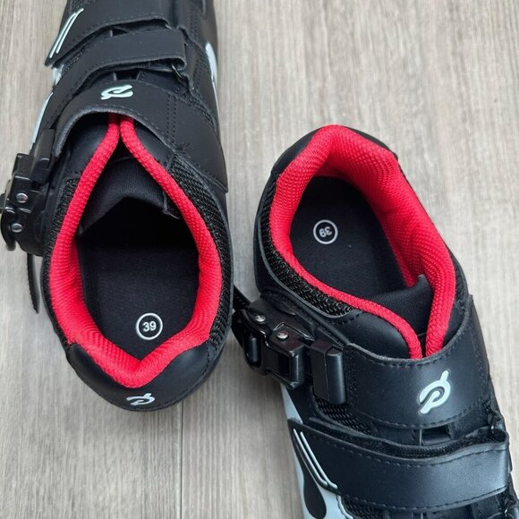 Peloton Cycling Shoes Mens Sz 6.5 Low Top Adjustable Hook & Loop Strap Black Red main image 2